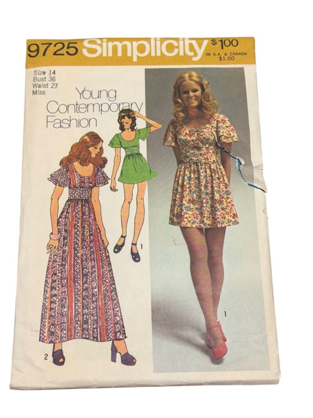 Simplicity 9725 Boho Sewing Pattern Contemporary Dresses Size 14 1971
